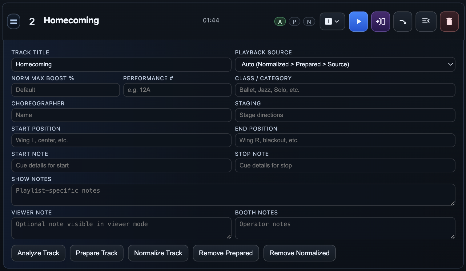 Expanded track metadata editor