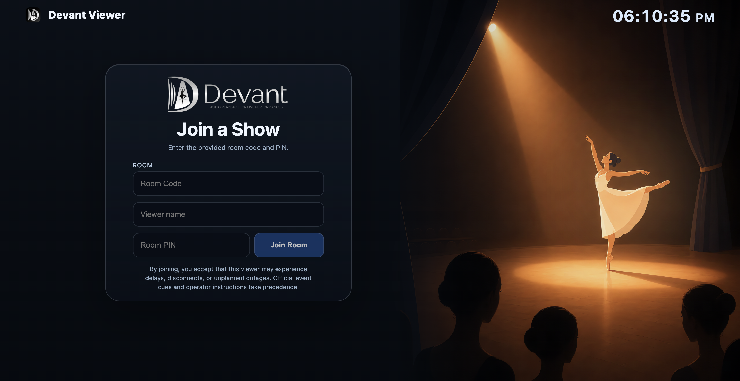Devant Viewer join screen
