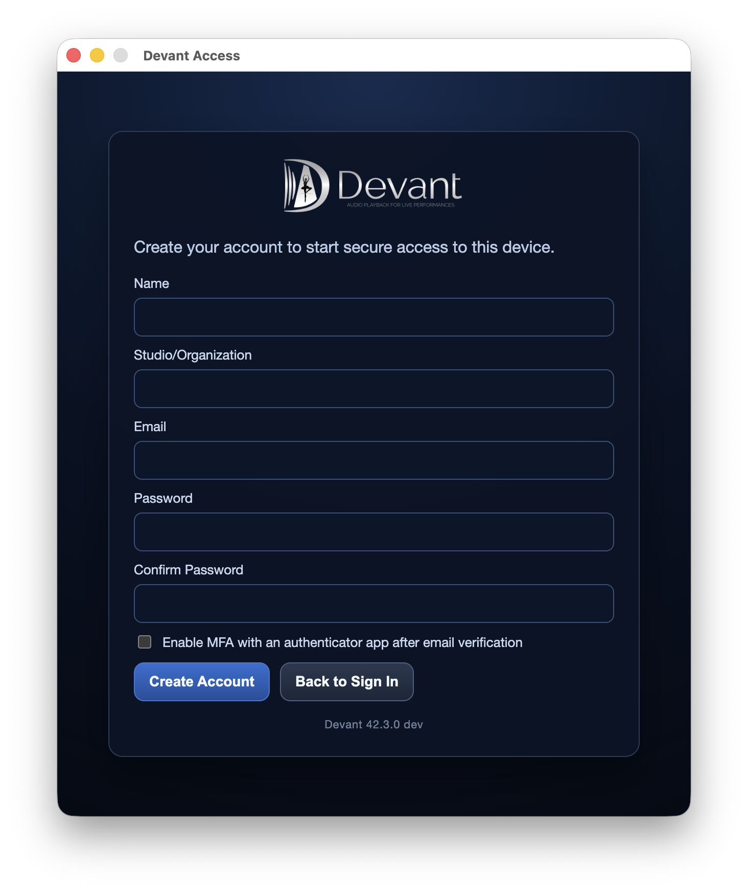 Devant account creation and email confirmation