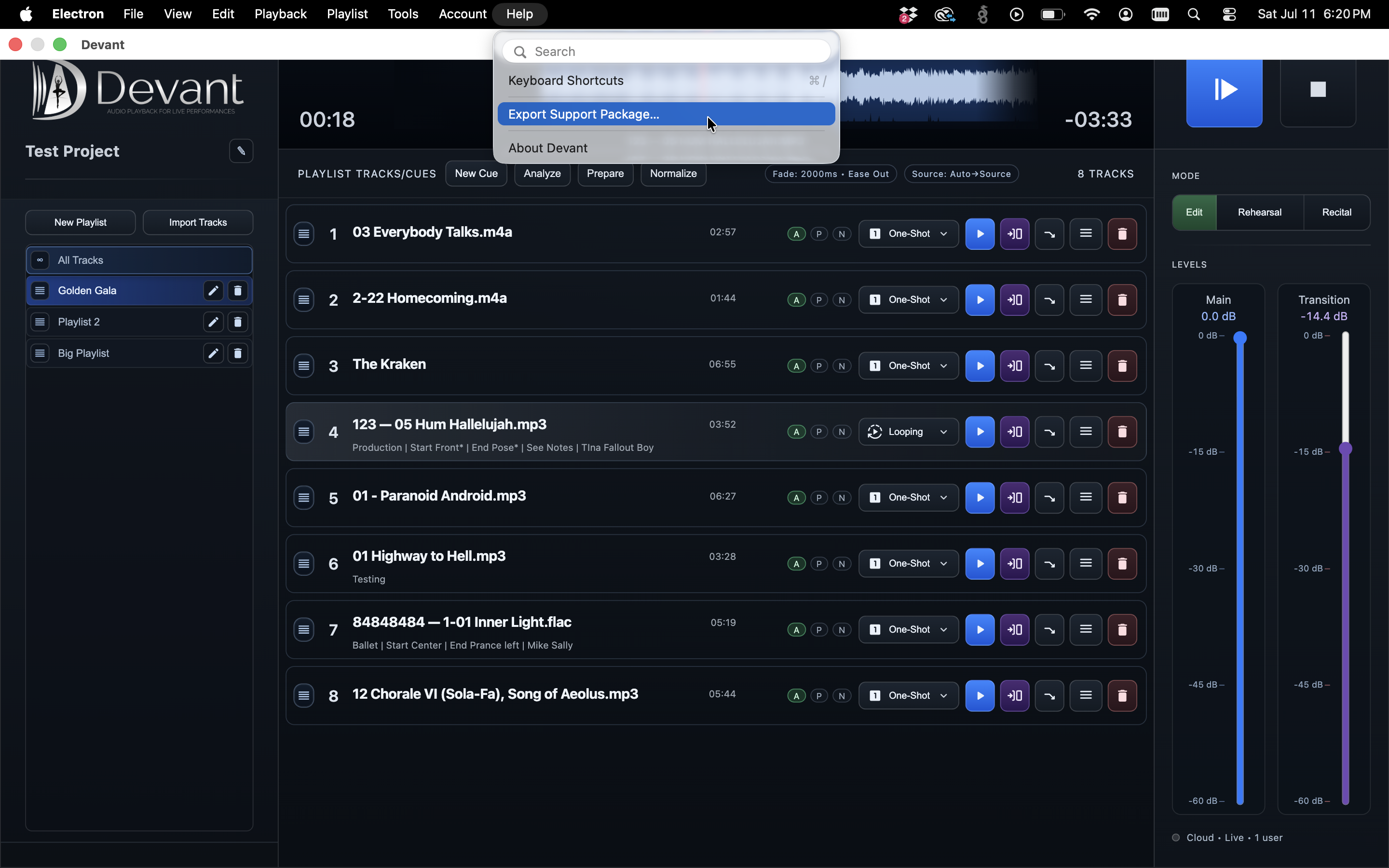 Devant support package export